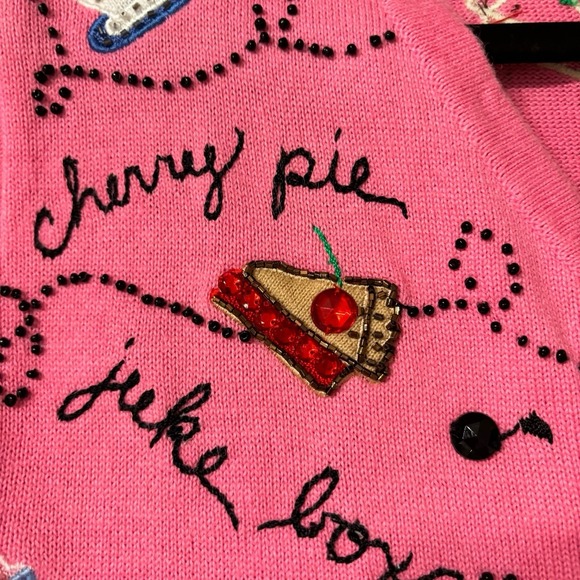 JACK B QUICK Cardigan Sweater Sz M Medium Pink 50s Rock Roller Skate Beaded 90s - Picture 3 of 14